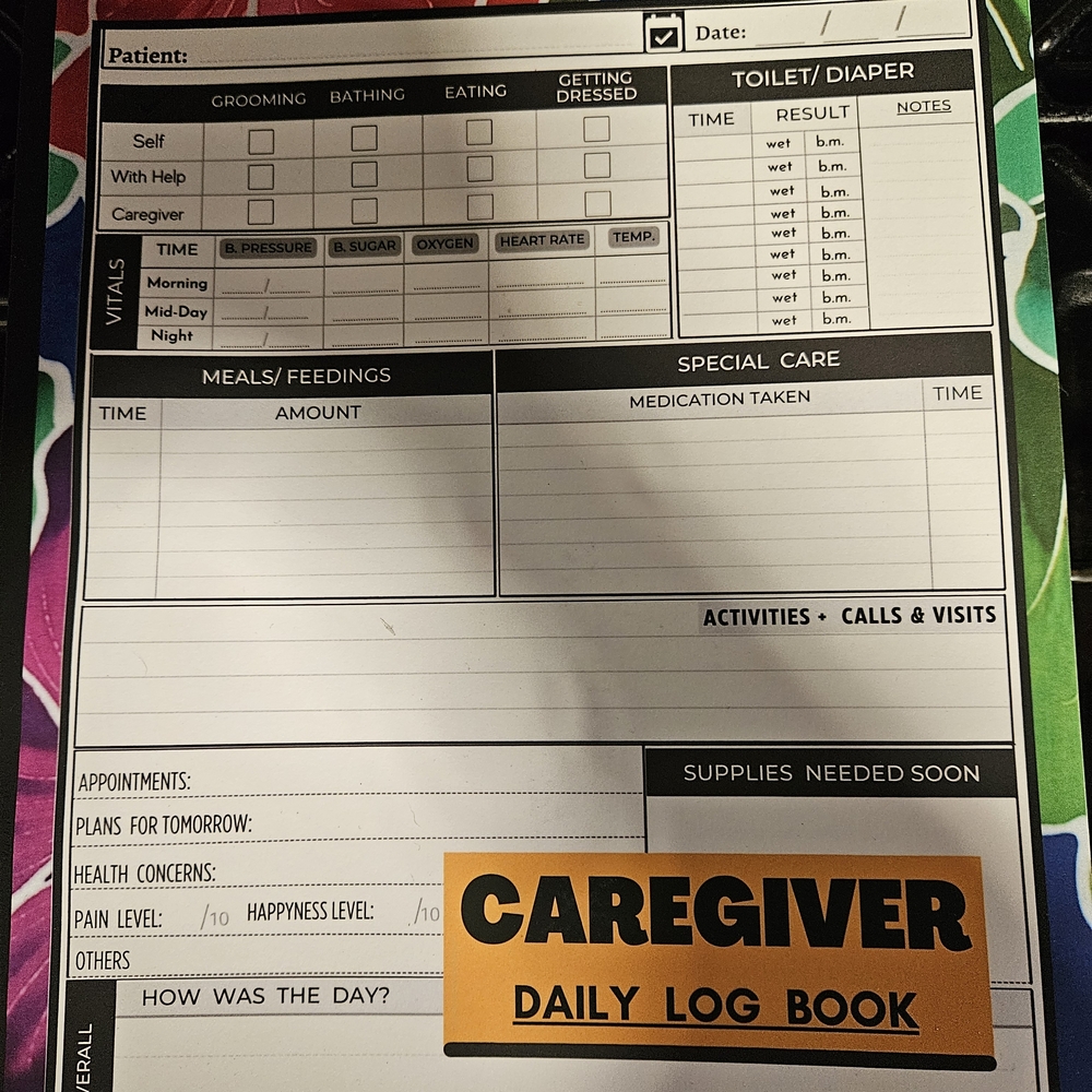 7 Caregiver Daily Log Books - Orange & Black Cover